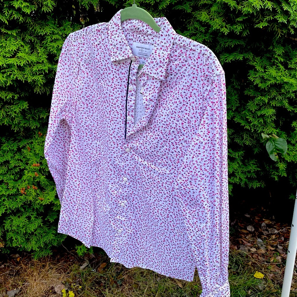 Red flower button down
